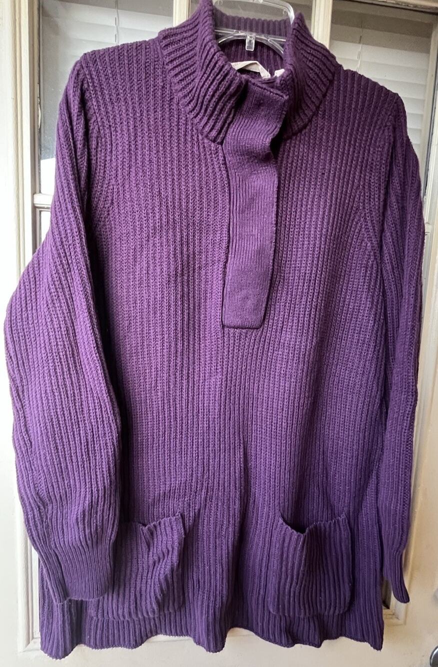 Soft Surroundings Highland Sweater Blackberry Wine Chunky Knit Ribbed Women's XL